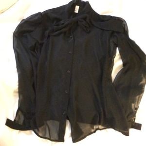 American apparel long sleeve chiffon top with tie