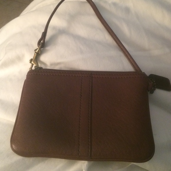 Coach all dark brown leather wristlet