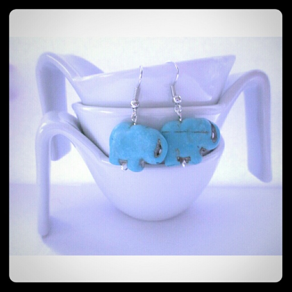 Handmade turquoise stone elephant earrings