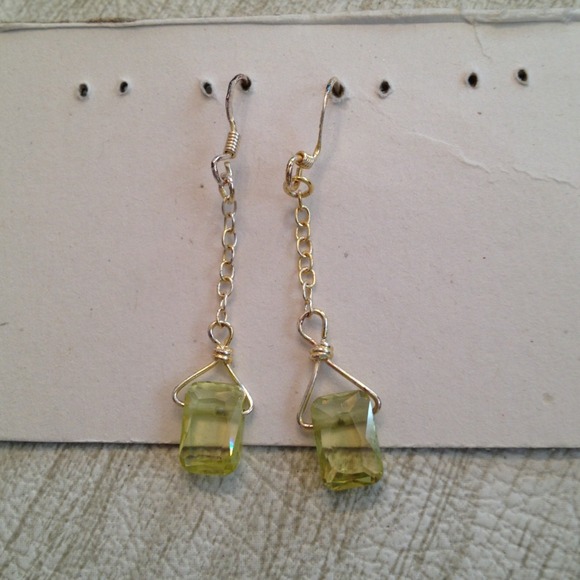 Long mint green drop beaded earrings