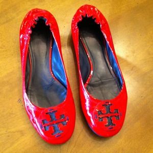 Tory Burch red patent flats