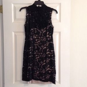 Black lace with nude colored tank dress liner