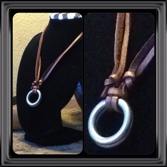 Final💲 💯Leather Necklace with Two Metal Circles