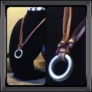 Final💲 💯Leather Necklace with Two Metal Circles