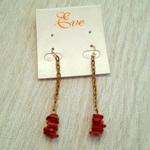 Long dangle bronze and gold square beaded earrings