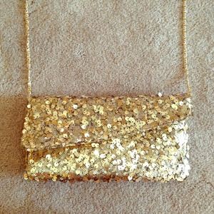 Gold sequin clutch