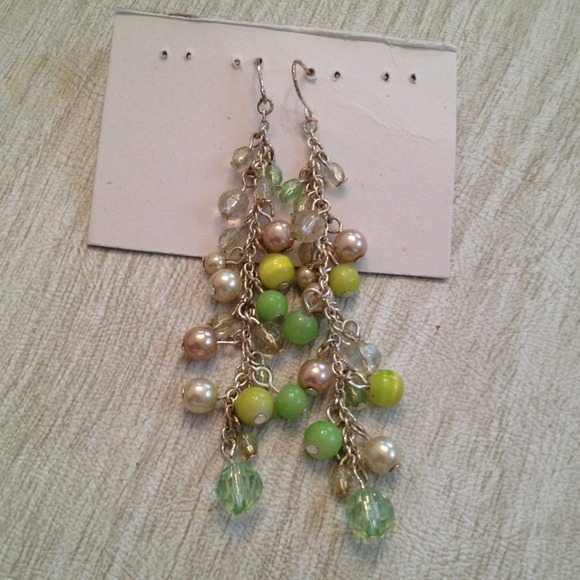 Mint green and silver long dangle earrings