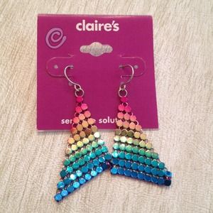 Disco 90's shiny rainbow dangle triangle earrings