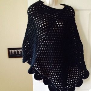 Black asymmetric crochet poncho handmade