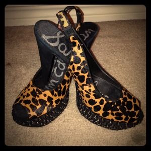 San Edelman Leopard Print Studded Heels