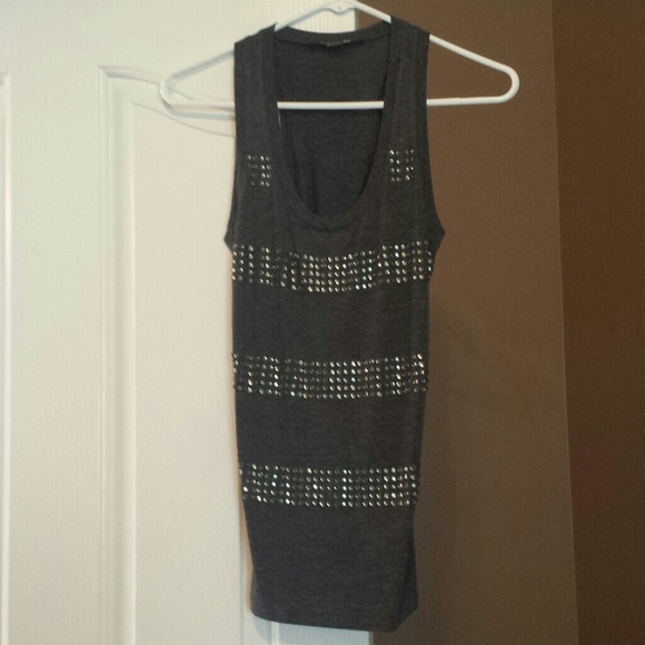 Gray tank with sequin stripes