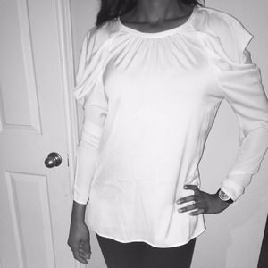 BCBG White winged shoulder long sleeve blouse