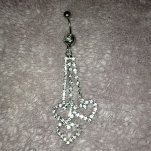 Diamond heart belly button ring