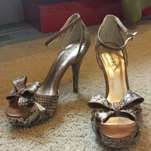 Guess brown snakeskin platform heels