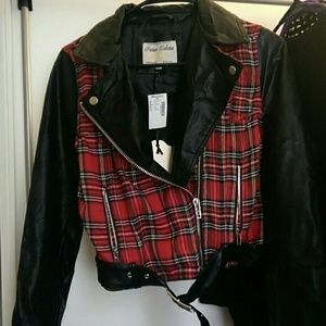 Plaid and leather jacket NWT