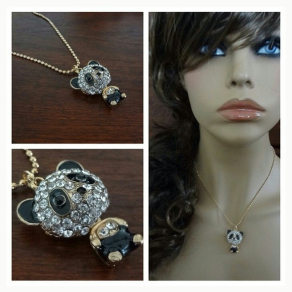 Rhinestone panda long chain necklace - Picture 3 of 4