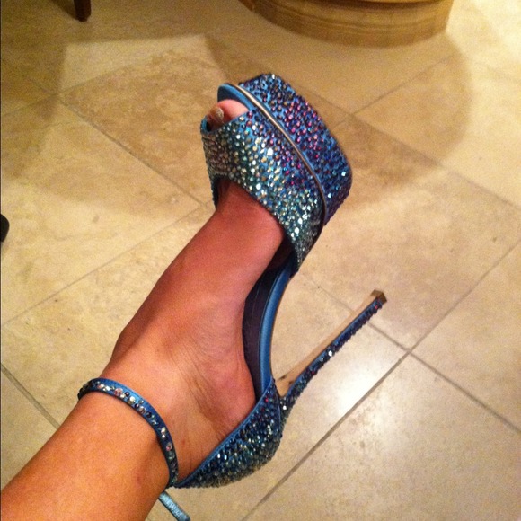 Gianmarco Lorenzi Italian blue bedazzled shoes