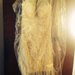 Jovani ostrich feather cocktail dress