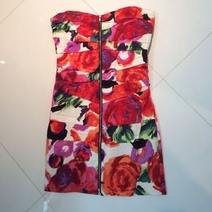 Strapless Flower Print Dress