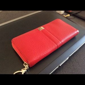 Cole Haan Village Travel Zip Leather Wallet in Red