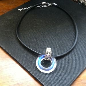 Black adjustable silver chain with 3 lg cz's
