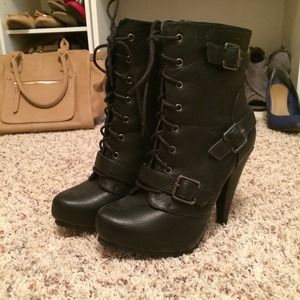 Black Combat Lace Front Boots