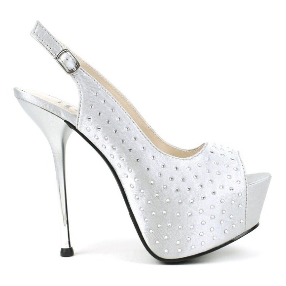Silver satin and rhinestone heels - Picture 2 of 2