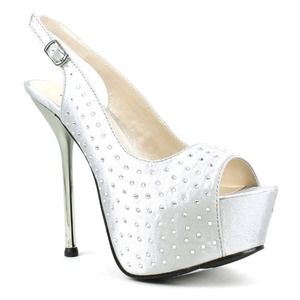 Silver satin and rhinestone heels
