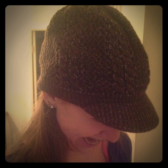 Brown knit beanie hat