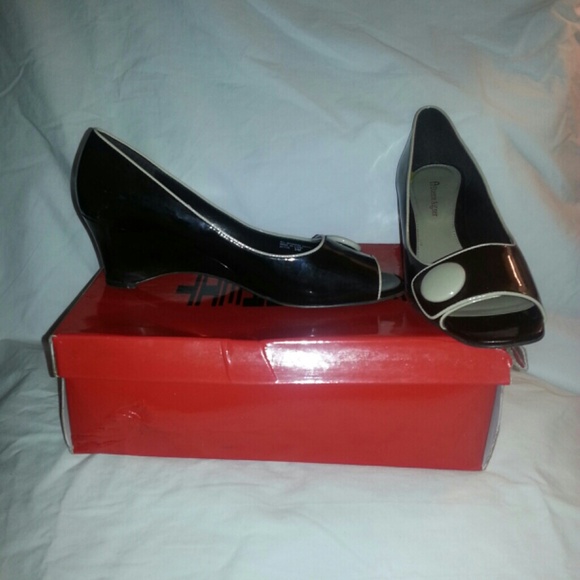 Etienne Aigner Brown with Off-white Trim Wedges