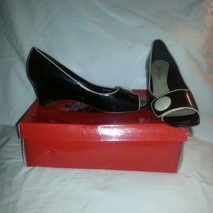 Etienne Aigner Brown with Off-white Trim Wedges