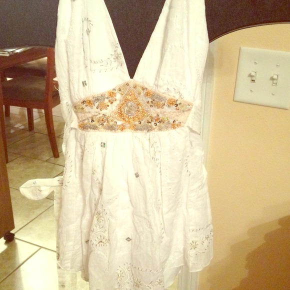 Halter top w/ silver & gold beads & sequins