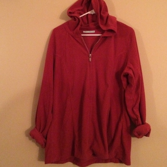 🔴LAST CHANCE tomato red fleece zip up w hood - Picture 2 of 3