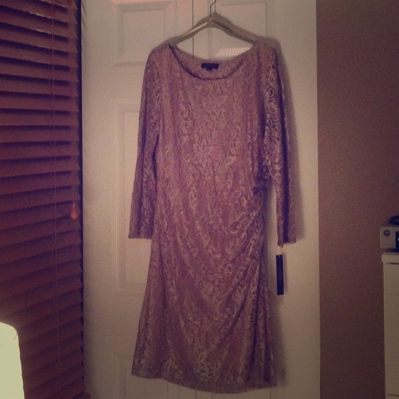 Tahari champagne lace cocktail dress