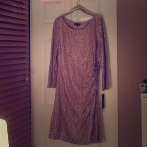 Tahari champagne lace cocktail dress