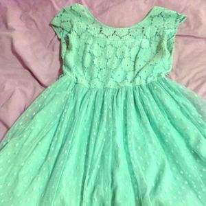 Teal knee length Lace top dress
