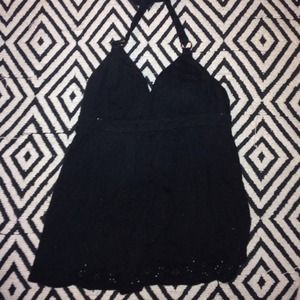 Black eyelet halter top