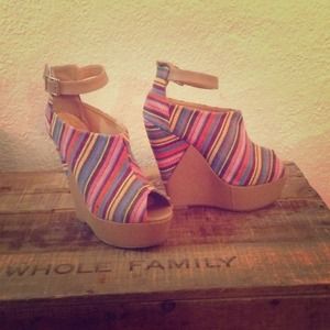 Striped ankle strap wedges!