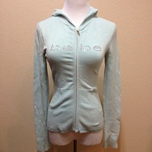 bebe light blue sweater hoodie with zipper
