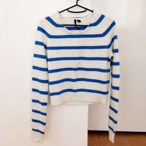 Topshop Boutique Striped Blue Fuzzy Sweater