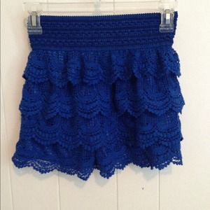 Royal blue high waist lace shorts