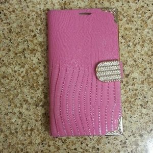 Pink Samsung Note 2 flip case with rhinestones