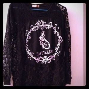 Little rabbit printed long sleeve lace shirt