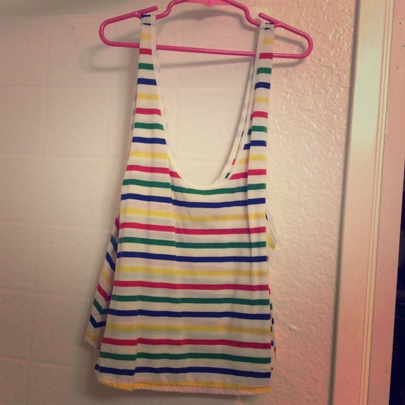 ❌Sold on vinted❌Rainbow stripped crop top - Picture 1 of 3