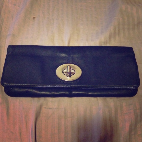 Coach foldover black leather clutch