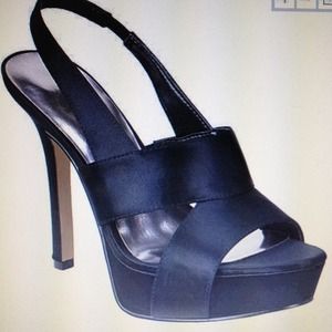 Black satin platform sandal