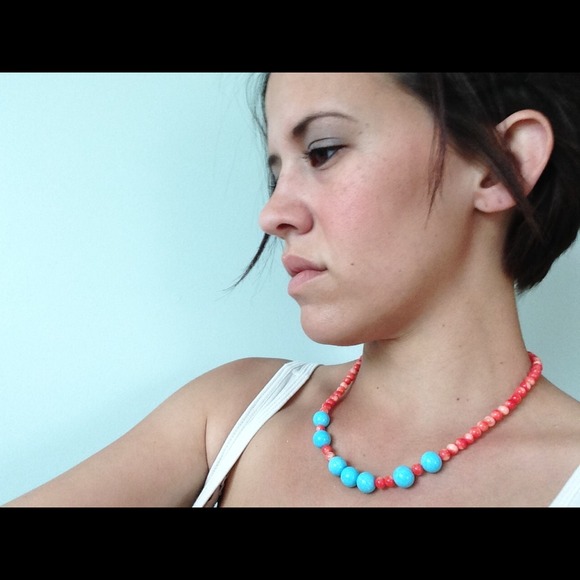 Turquoise and coral necklace