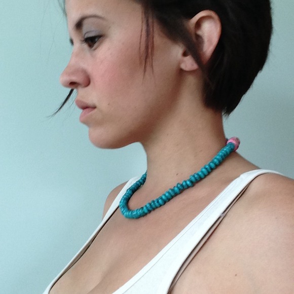 Turquoise and pink stone necklace