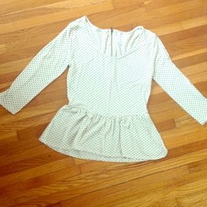 Cream & black polka dot peplum shirt w/ 3/4 slvs