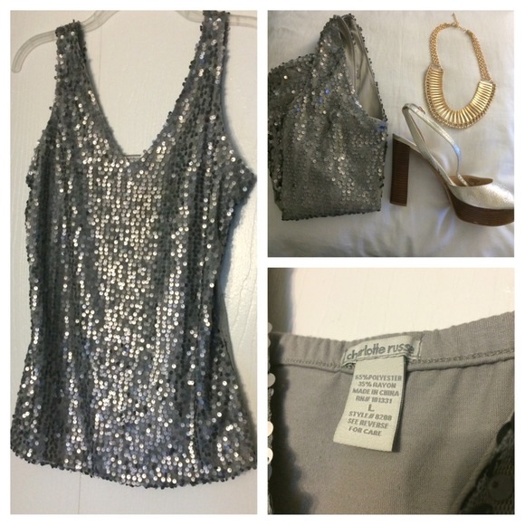 Charlotte Russe silver sequence v-neck tank top